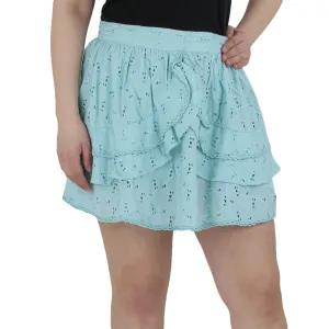 Print Mix Casual Edge Women's Embroidered Ruffle Skirt,Aqua