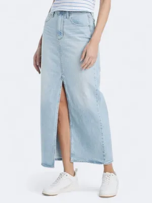 Vibe Shot Casual Feel Women's Washed Denim Maxi Skirt,Light Blue