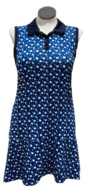 Lillie Green Blue, Green, Black & White Dotted Women's Sleeveless Golf Dress Size L Polished Look Fresh Outfit