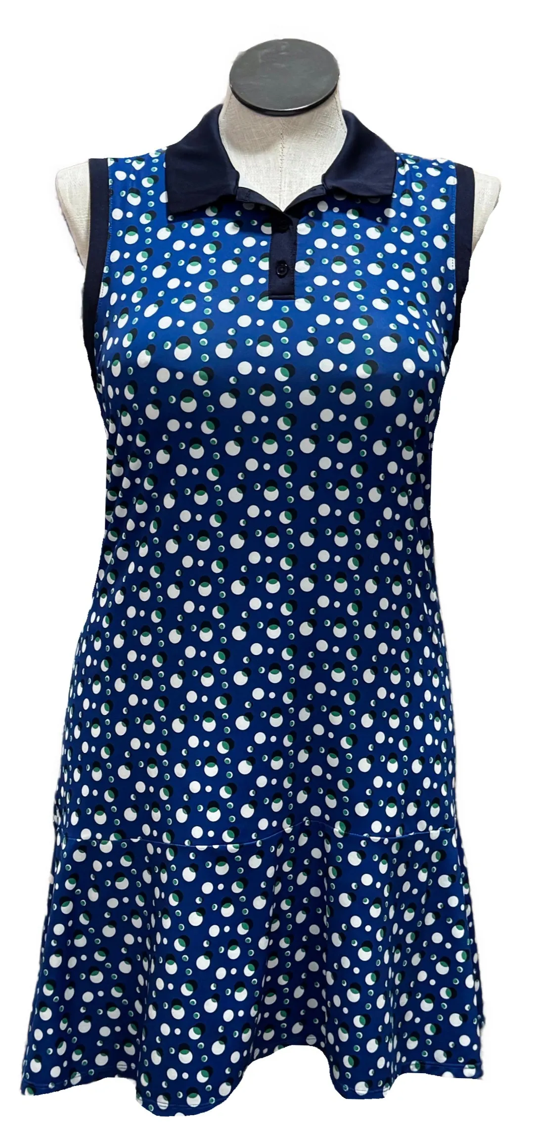 Lillie Green Blue, Green, Black & White Dotted Women's Sleeveless Golf Dress Size L Polished Look Fresh Outfit