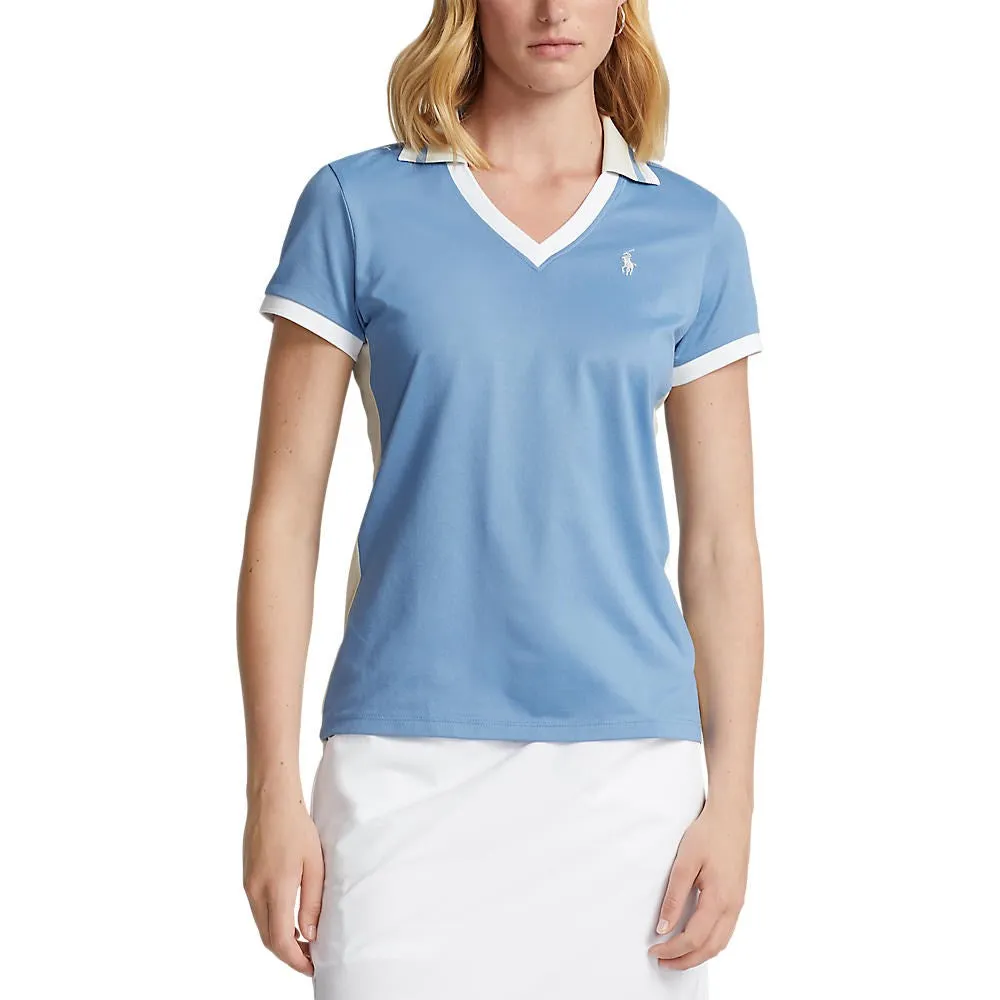 DoubleStitchReinforcement SoftTouchFinish RLX Ralph Lauren Women's Tour Pique - Hatteras Blue/Basic Sand