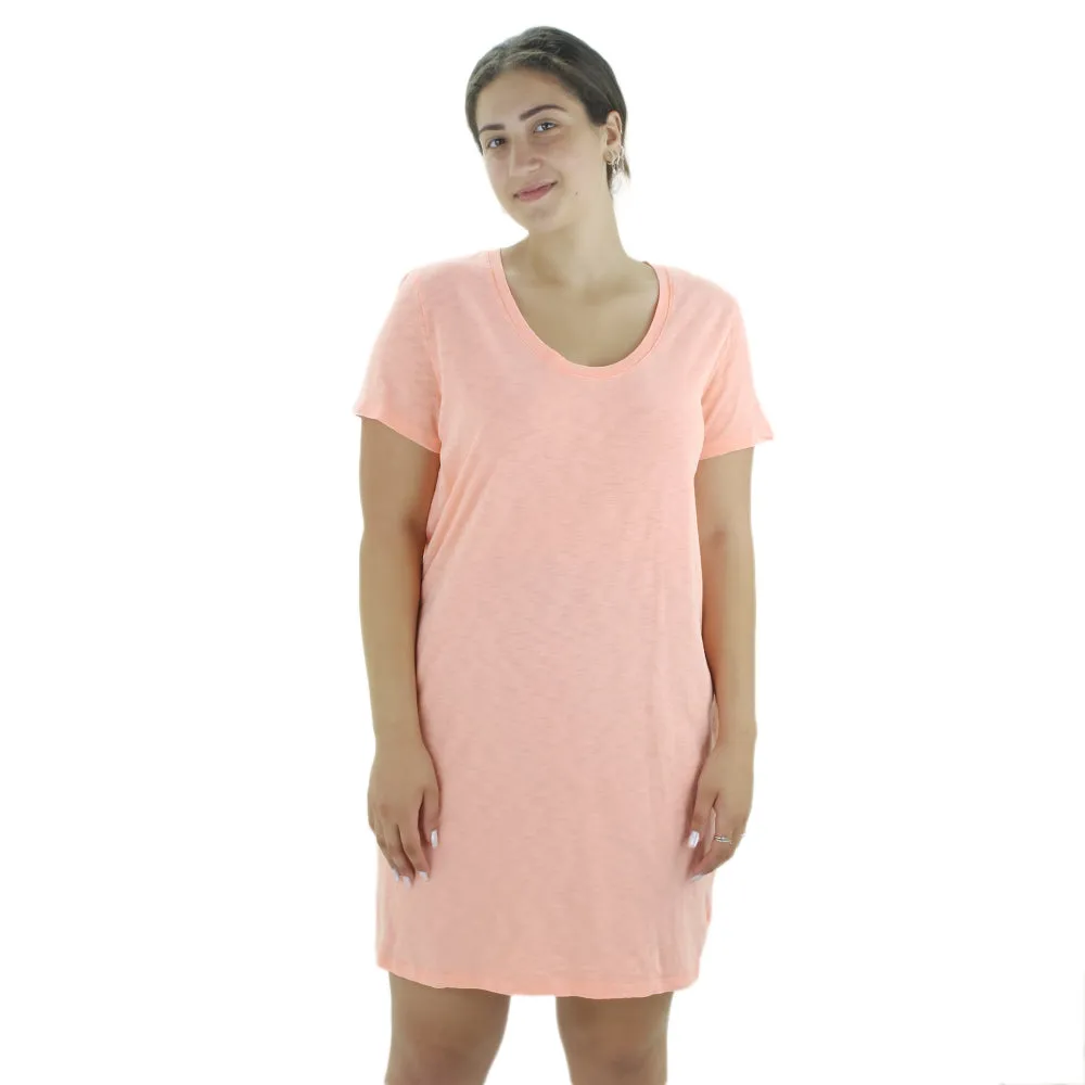 Women's Short Sleeve Solid Short Dress,Coral Curvy Glam