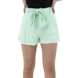 Women's Ruffled With Belt Short,Light Green Water Repellent Coating Loose Fit