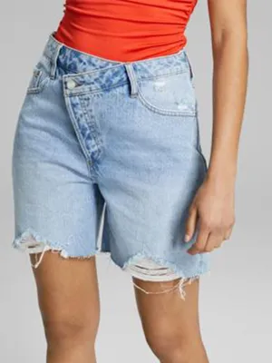 Chic Comfort Women's Criss Cross Ripped Denim Short,Light Blue