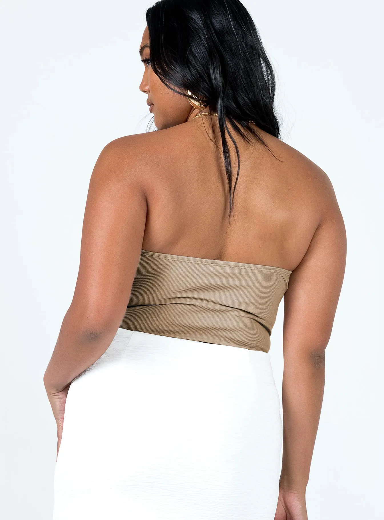 Aston Strapless Bodysuit Beige tank bodysuit