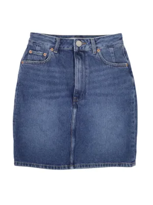 Women's Washed Denim Skirt,Blue Push Button Closure