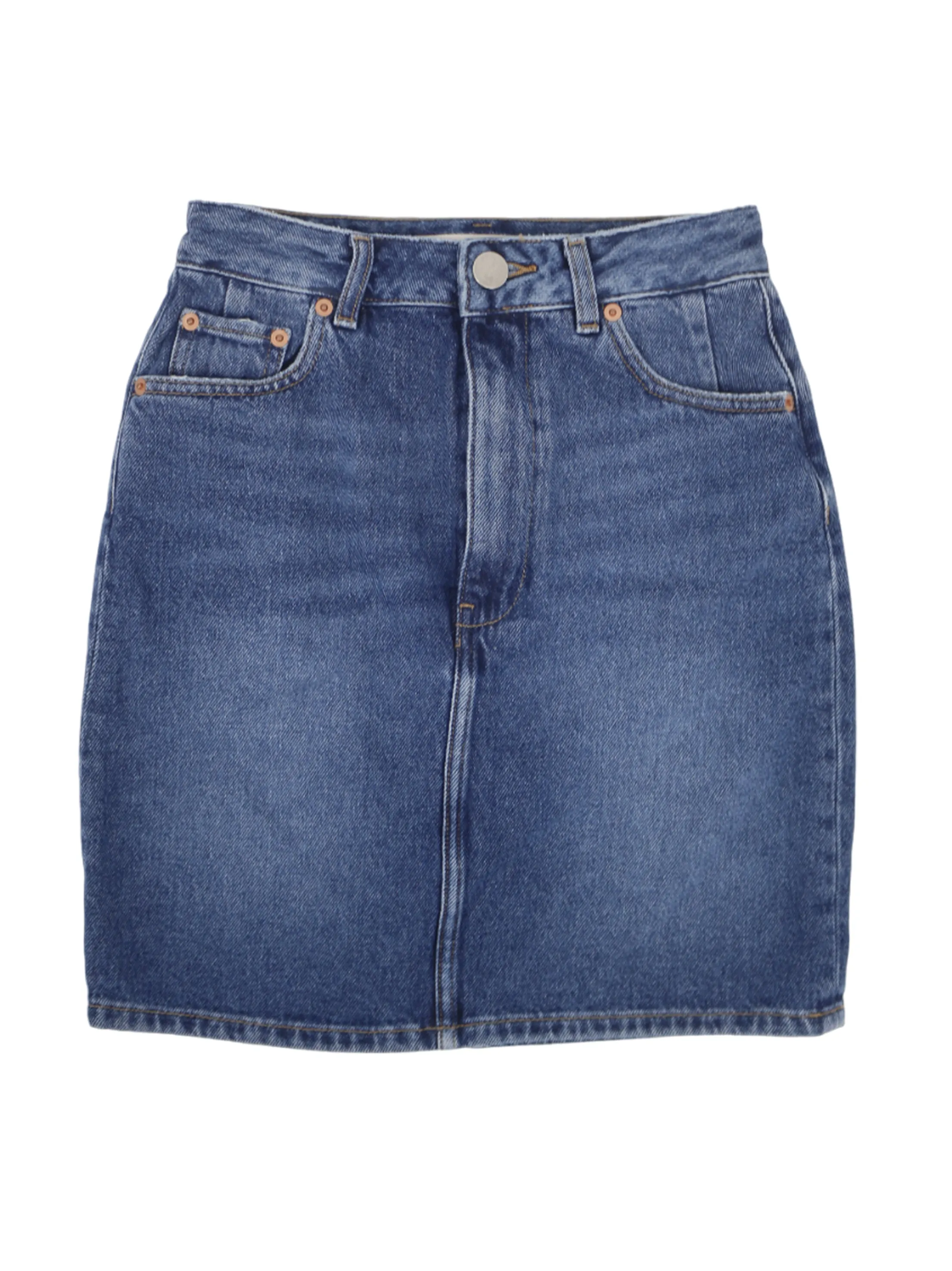 Women's Washed Denim Skirt,Blue Push Button Closure