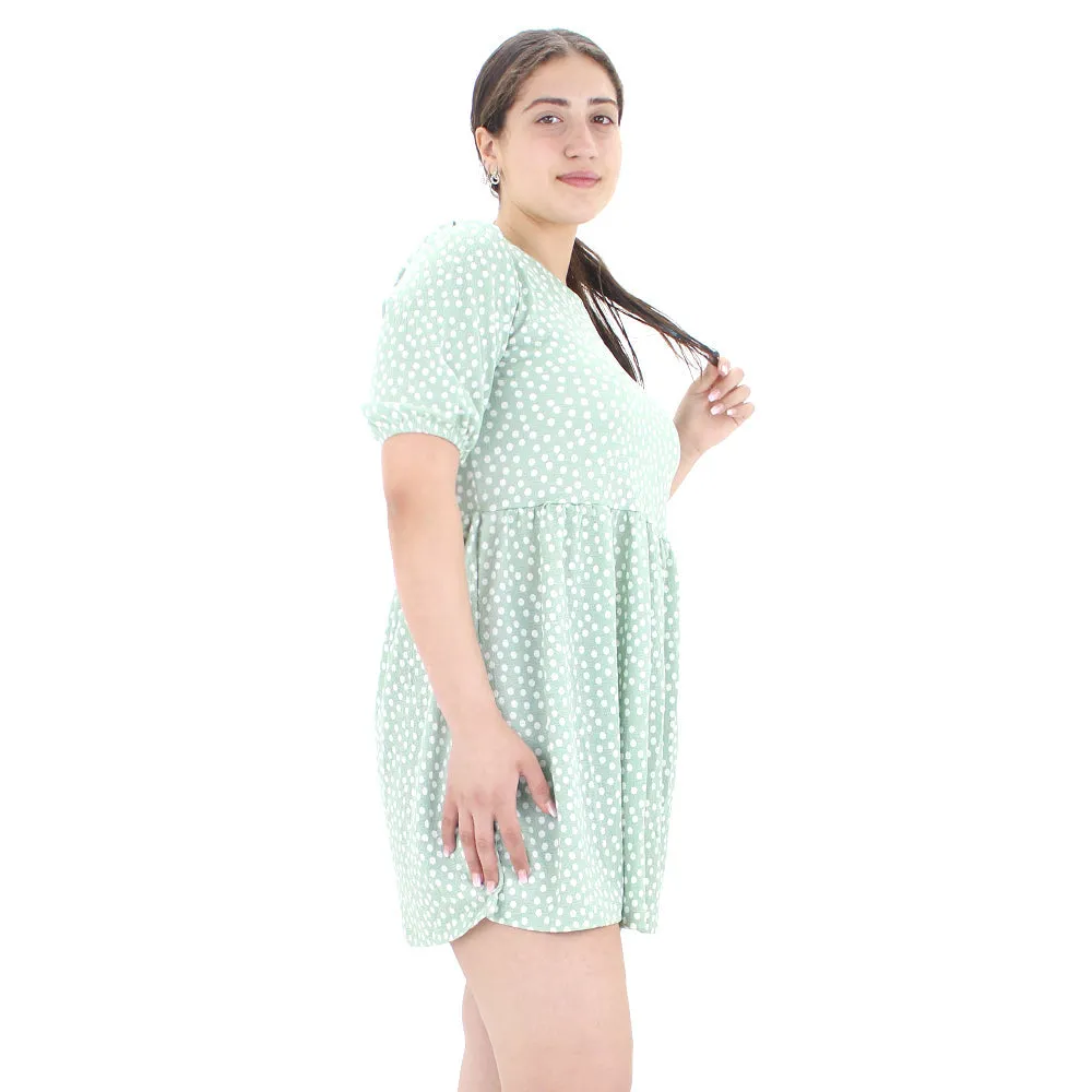 Wave Soft Street Mode Women's Polka Dots Pull On Dress,Light Green