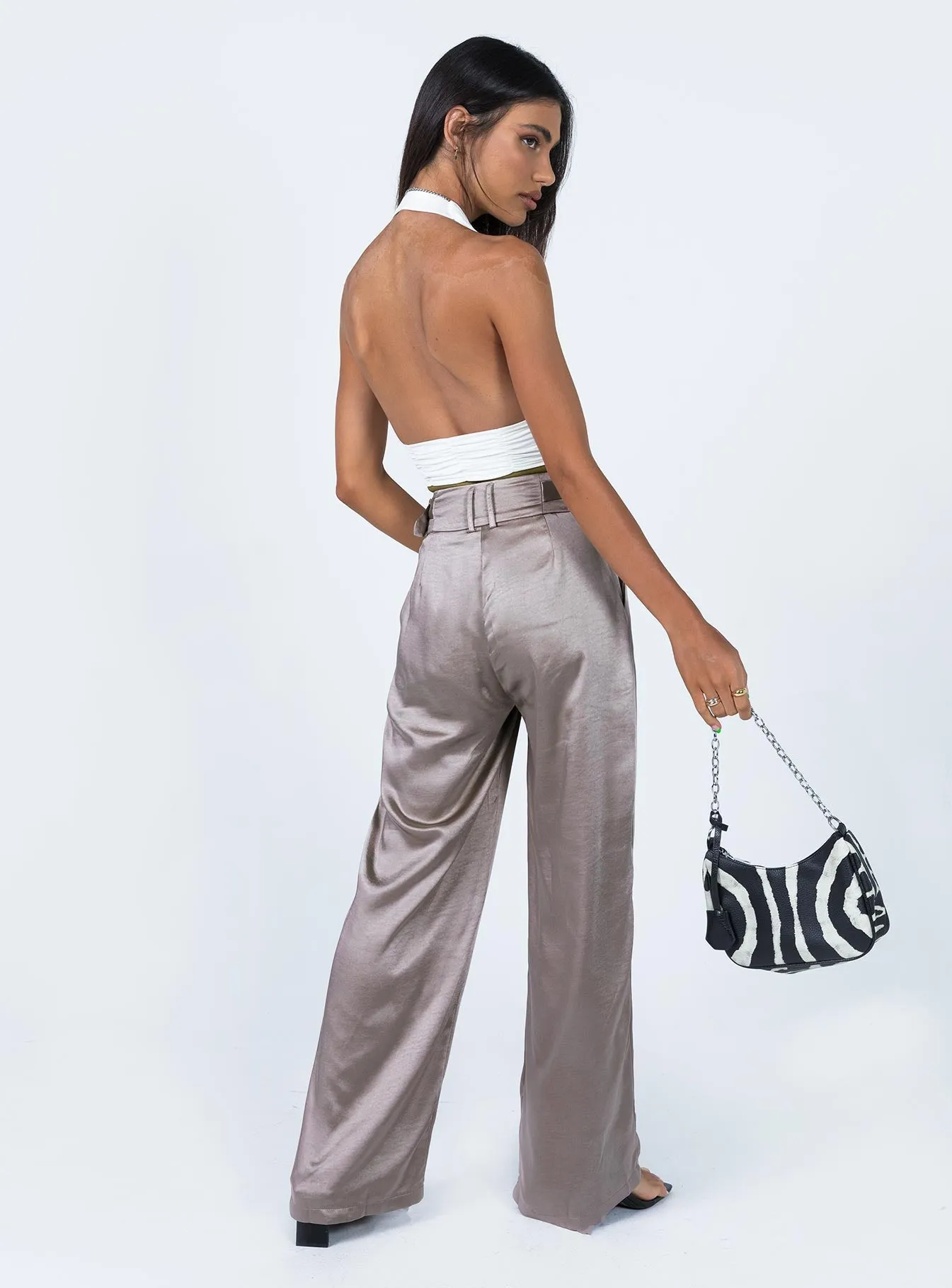 Durable Weave Body Fit Yasamin Wide Leg Pants Grey