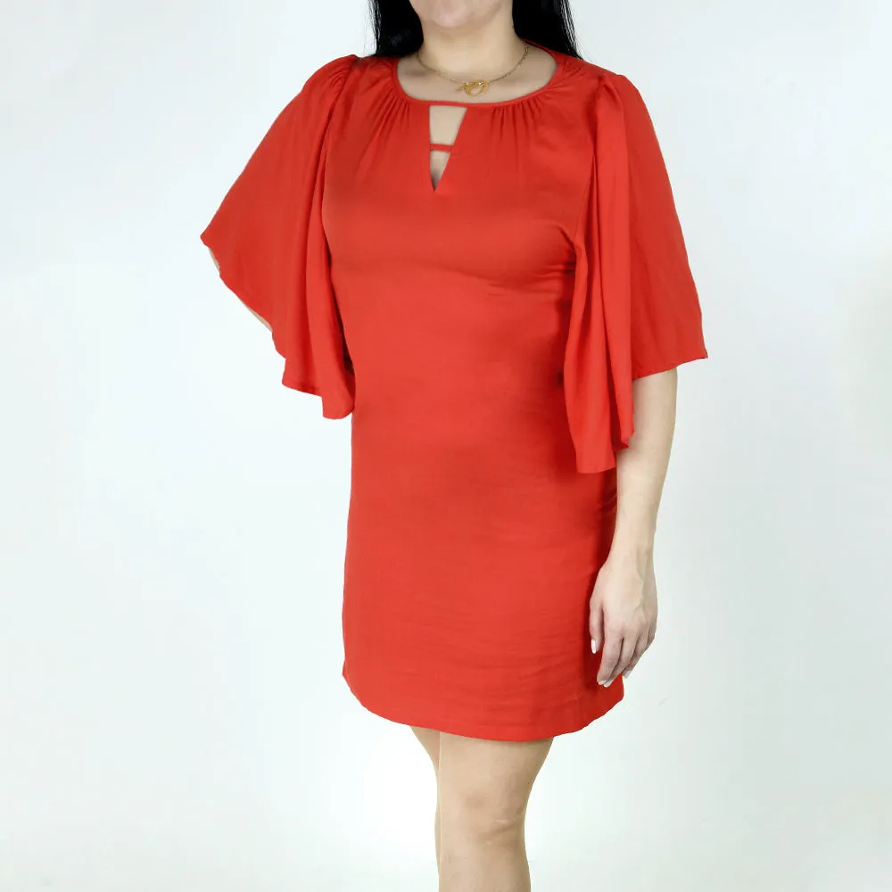 Monochrome Mood Daily Casual Women's Keyhole-Neck Casual Dress,Red Orange