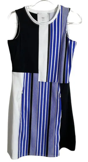 Minimal Tone Layered Movement Tail Activewear Blue, White & Black Striped Sheath Dress Size XXL MSP$80