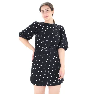 Lower Hem Coastal Chic Women's Belted Polka Dots Mini Dress,Black