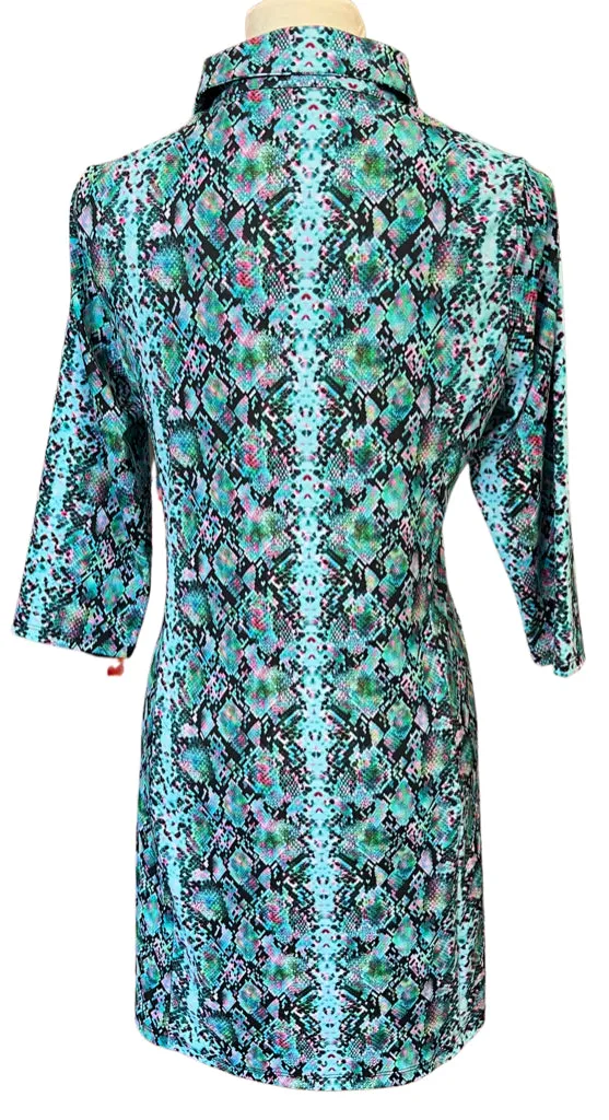 New Spitfire Blue Snakeskin Patterned Petite Nancy 3/4 Sleeve Dress Chill Edge