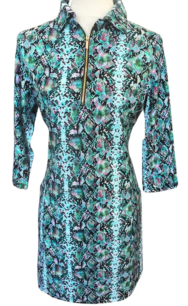 Sharp Fit Abstract Pattern New Spitfire Blue Snakeskin Patterned Petite Nancy 3/4 Sleeve Dress