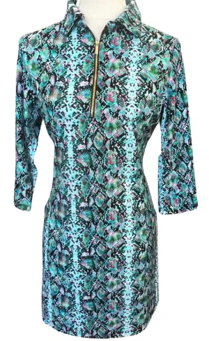 Sharp Fit Abstract Pattern New Spitfire Blue Snakeskin Patterned Petite Nancy 3/4 Sleeve Dress