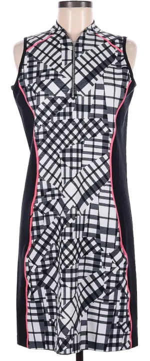 Women's Tail Black & White Plaid Sleeveless Golf Dress with Pink Accents MSP$98 Cozy Balance