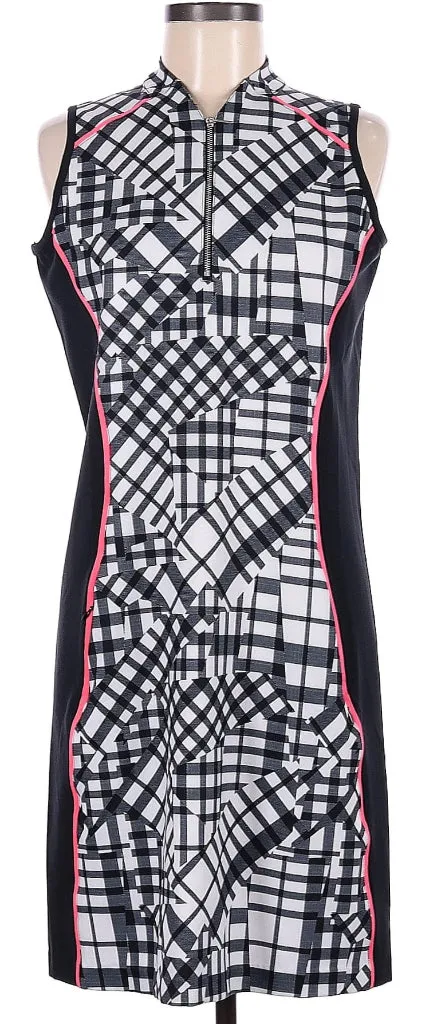 Women's Tail Black & White Plaid Sleeveless Golf Dress with Pink Accents MSP$98 Cozy Balance