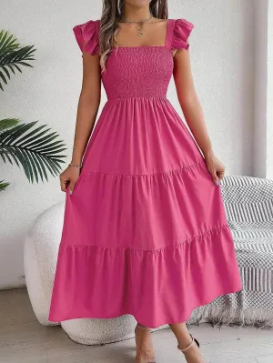 Summer Dress Casual Women's Sleeveless Midi Dress Pleated Long Layered Dress Stylish Silhouette Street Elegance