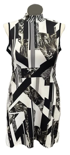 Tail Black & White Tropical & Geometric Patterned Women's Golf Dress Size L Minimalist Waist