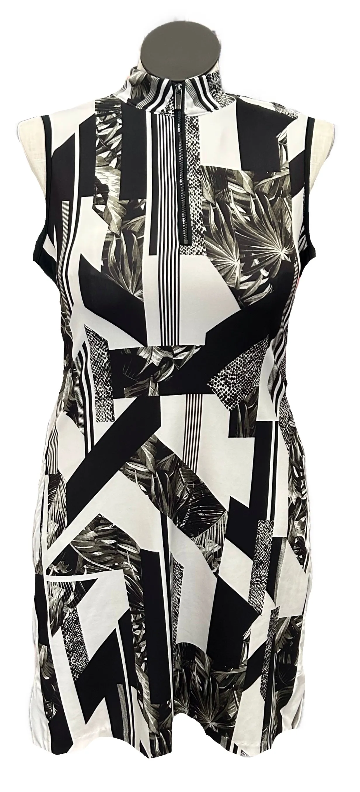 Tail Black & White Tropical & Geometric Patterned Women's Golf Dress Size L Minimalist Waist
