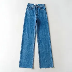 Casual High Street Clothes Autumn High Waist Slouchy Black Straight Leg Denim Trouser Wide Leg Pant Women Jeans Timeless Cardigan FlatlockSeaming