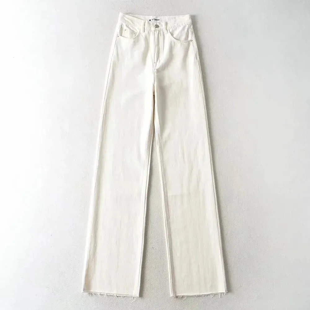 Casual High Street Clothes Autumn High Waist Slouchy Black Straight Leg Denim Trouser Wide Leg Pant Women Jeans Glitter Glow MoistureWickingMaterial