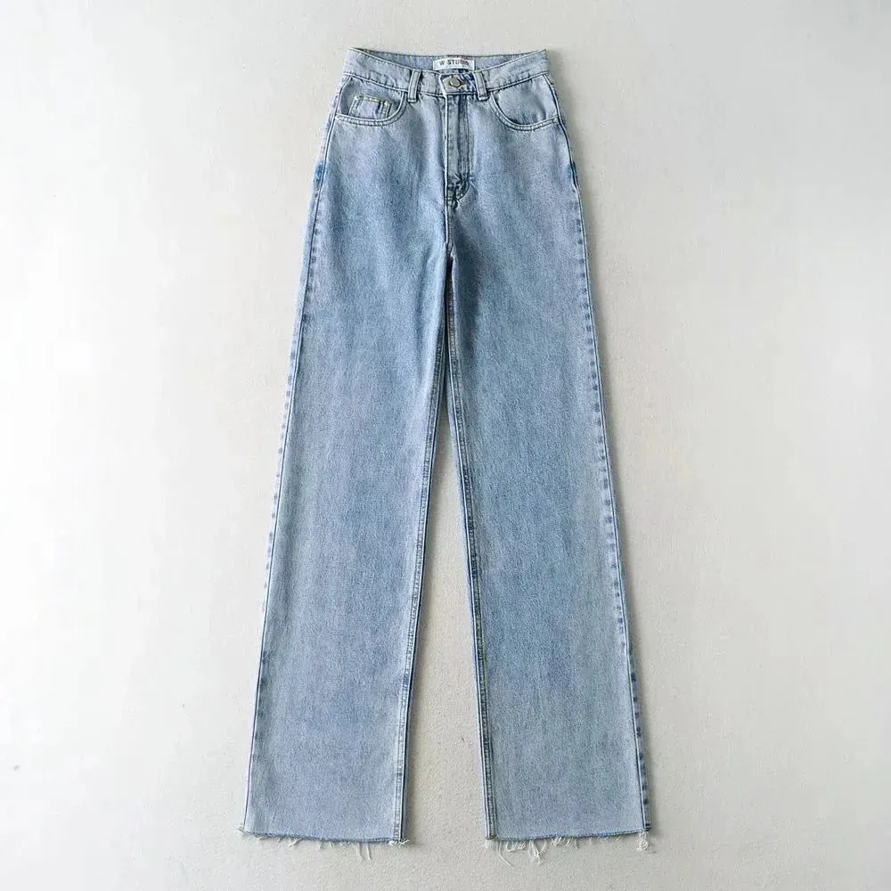 Fast Fit Global Cool Casual High Street Clothes Autumn High Waist Slouchy Black Straight Leg Denim Trouser Wide Leg Pant Women Jeans