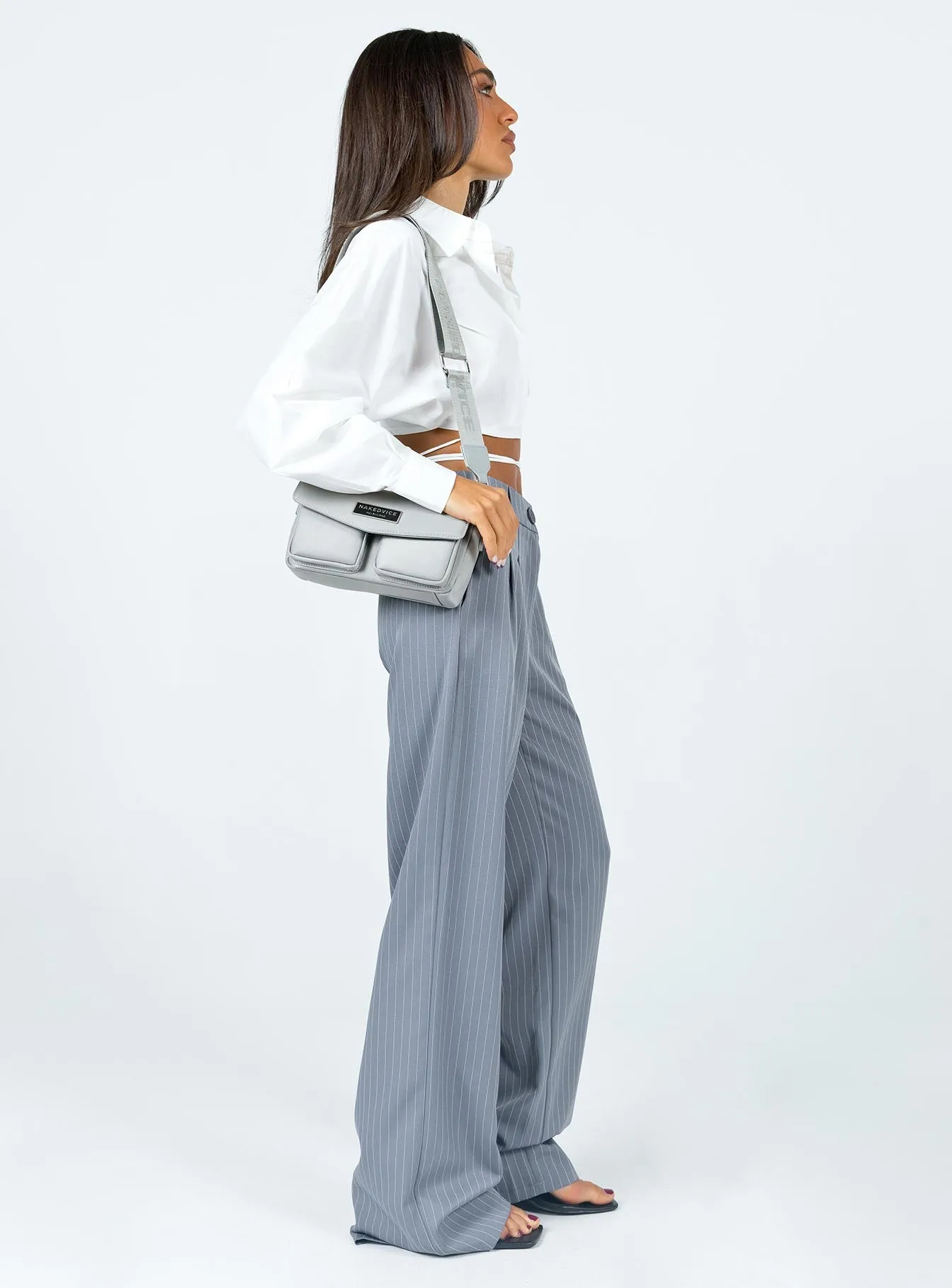 Archer Pants Pinstripe Grey Petite Sleek and Soft Anti Cling Finish