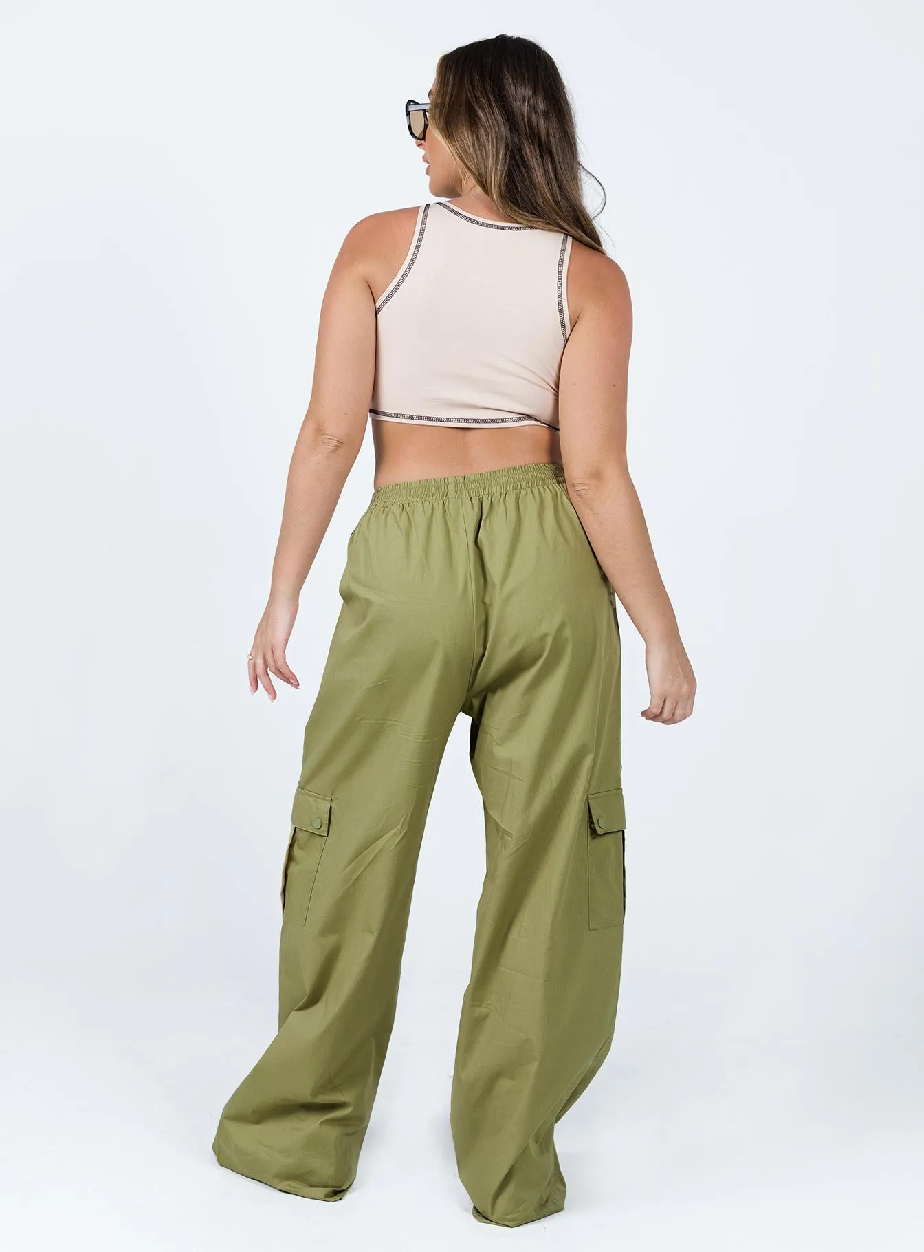 Lista Elastic Pocket Pants Green High Rise Design Relaxed Design