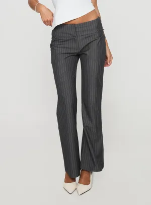 Comfy All-Day Flexible Knee Panels Isabeau Pant Grey Pinstripe