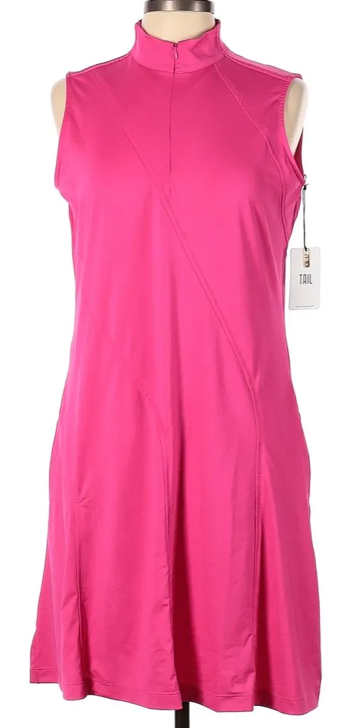 New Tail Activewear Jennifer Sleeveless Golf Dress - Zanzibar (Pink) Size L MSP$100 Tiered-Skirt Fitted waist