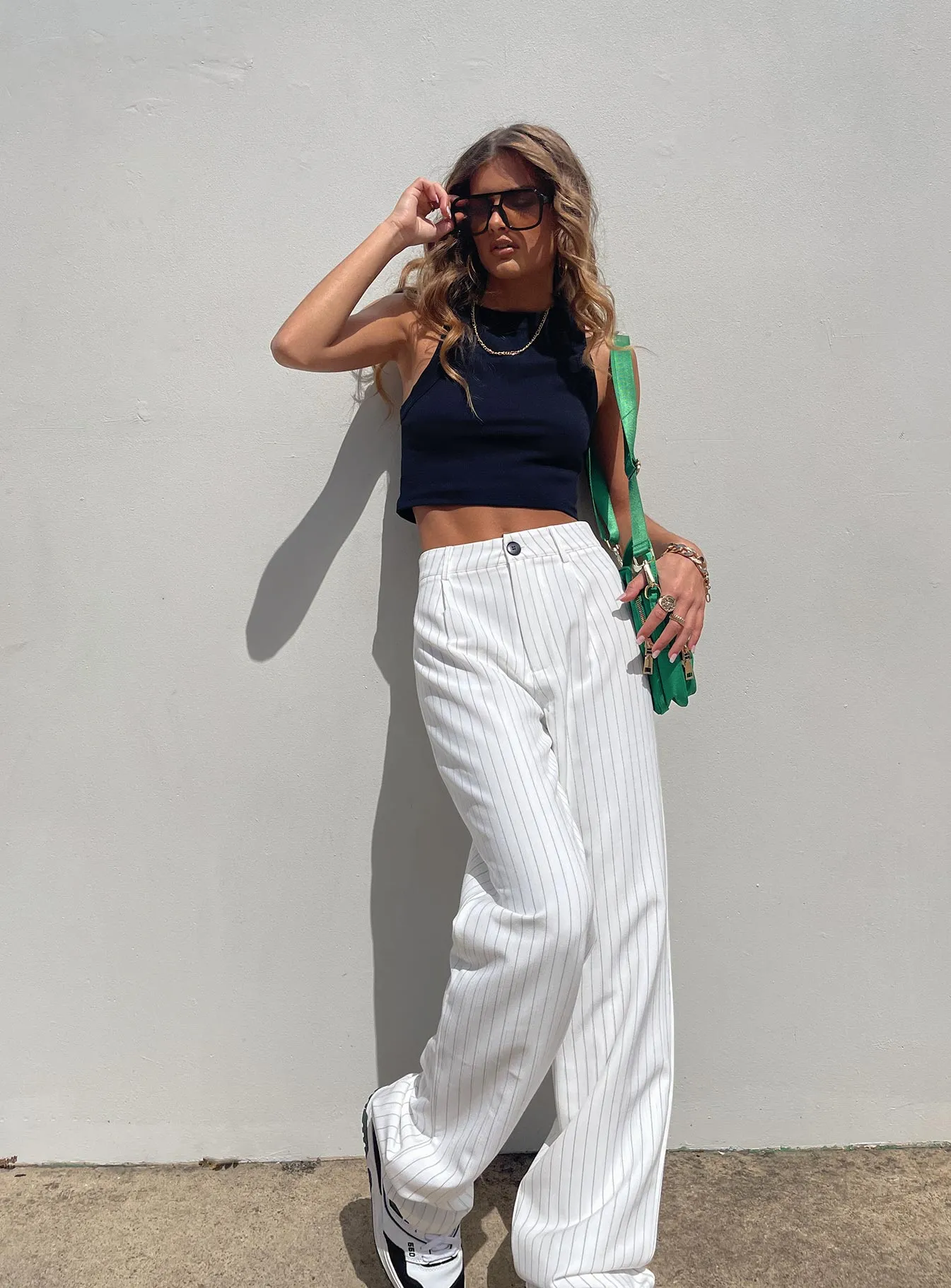 Titius Pants White Pinstripe Non Irritating Tags Stretch Ready