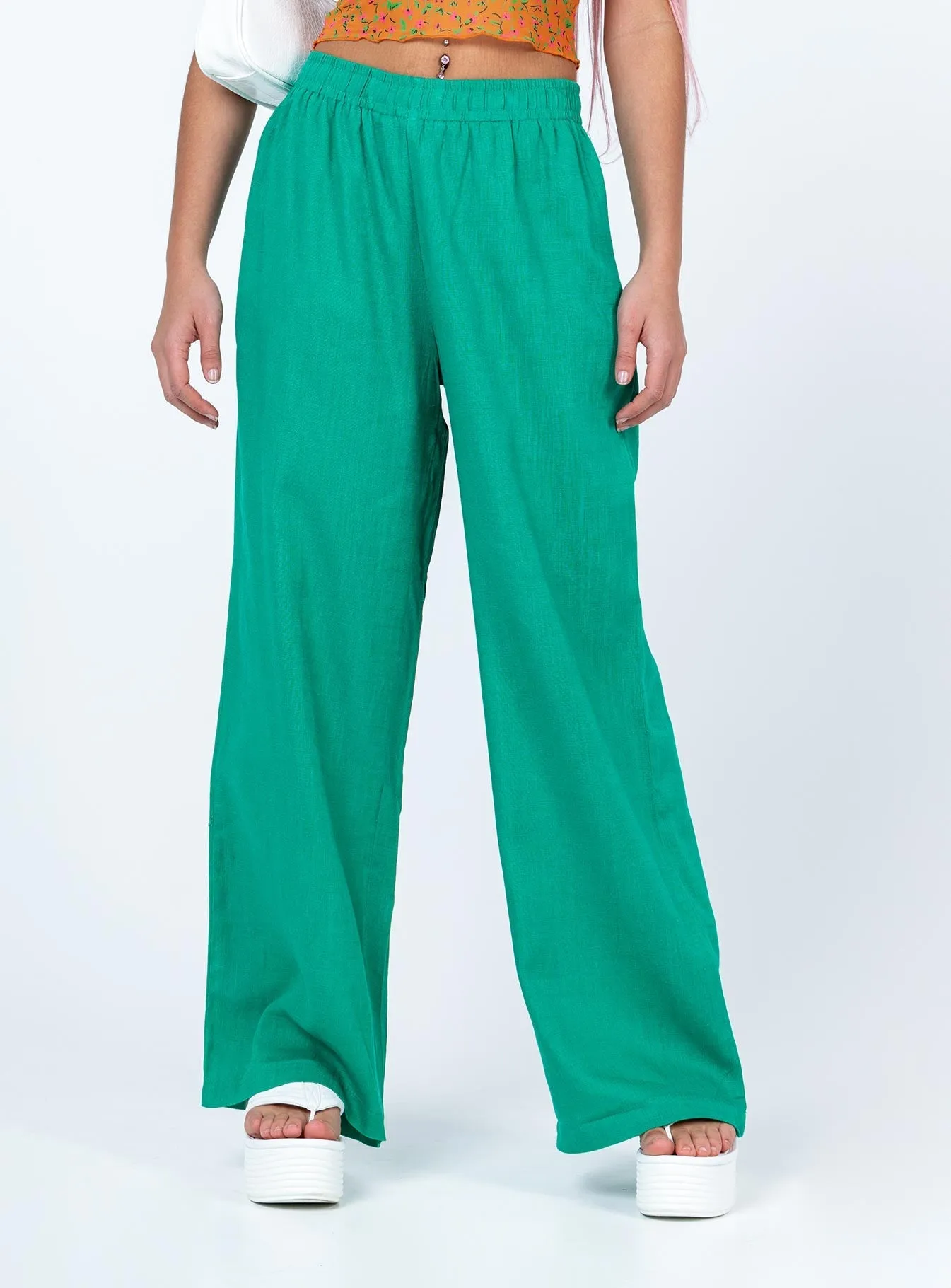 Louis Linen Blend Pants Green tech fabric Full Motion