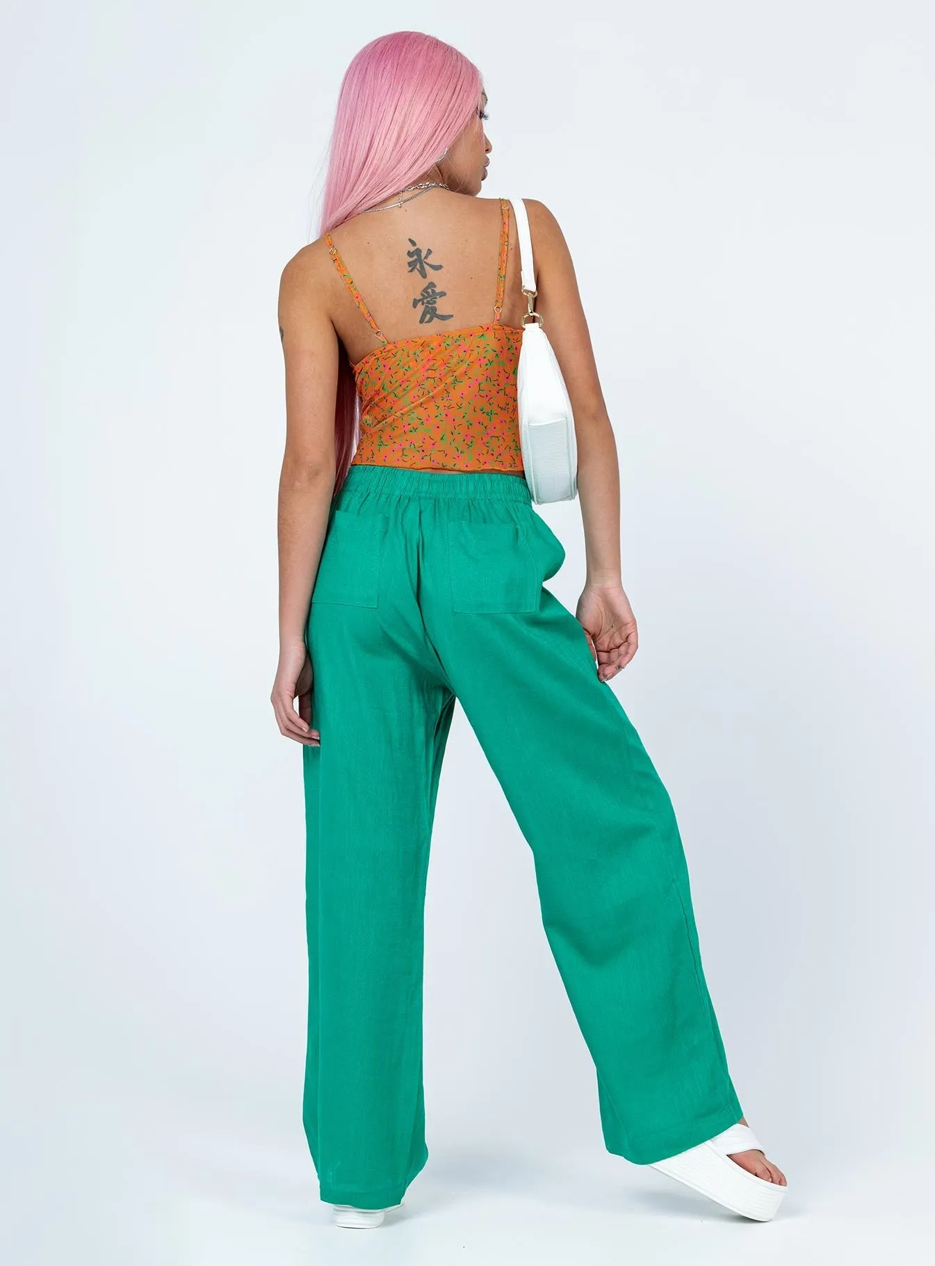 Structured Hemline Timeless Fit Louis Linen Blend Pants Green