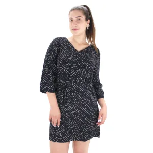 Women's Belted Printed Short Dress,Black Cotton Skin Playful Cut