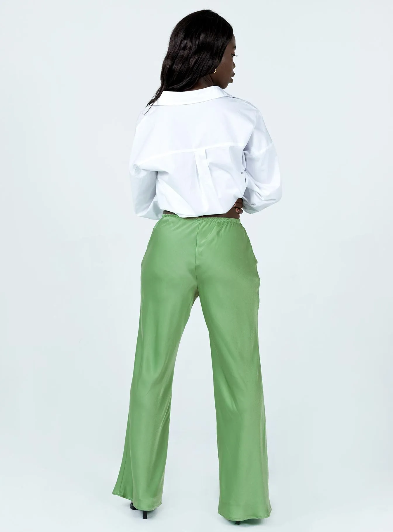 Joshua Low Rise Wide Leg Pants Green Soft Comfort Comfort Flex