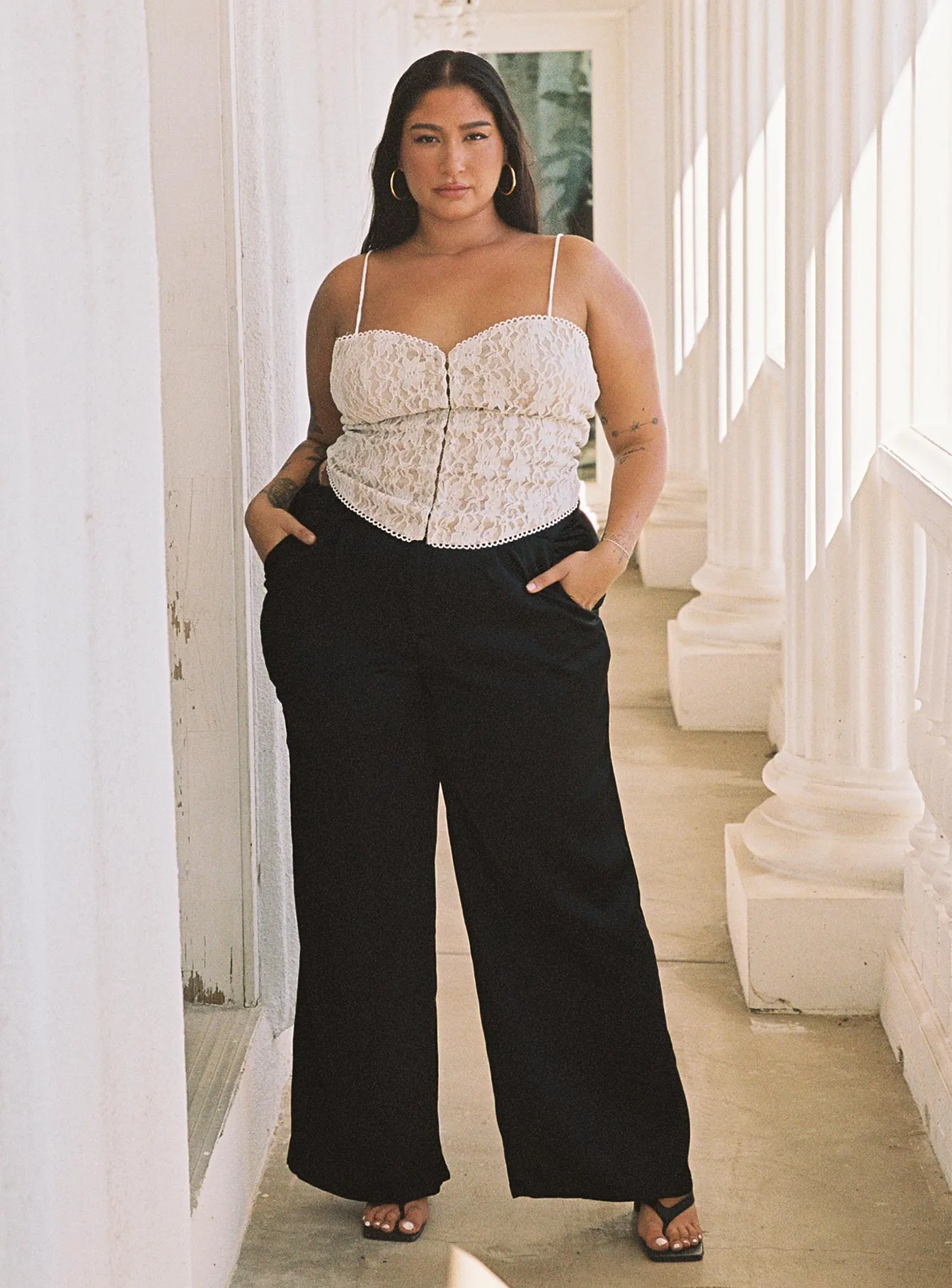 Toddy Satin Trouser Black Curve Quick Pack Mid-rise fit