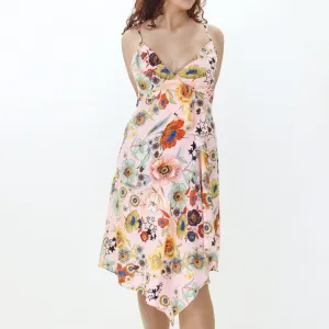 Women's Tie-Front Printed Dress,Pink Fashion Layers