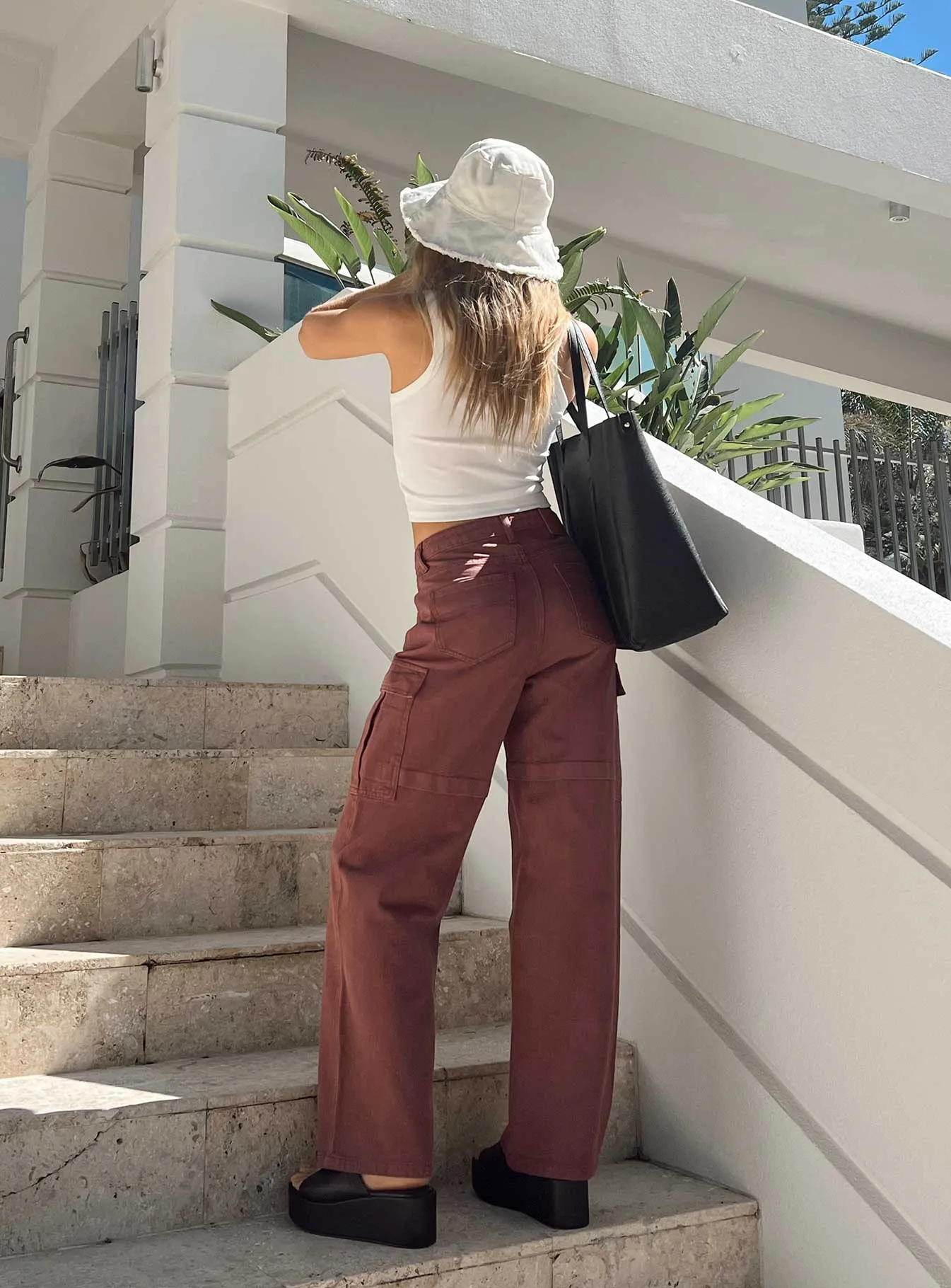 Odor Control Tech Addy Wide Leg Cargo Jeans Burgundy