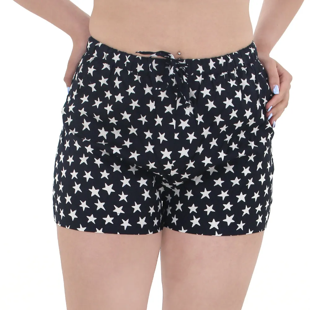 Women's Stars Print Short,Black Anti Sag Technology Moisture Wicking Lining