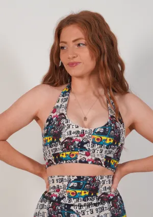 Let's Go Slashing Halter Sports Bra Compression Zone Technology