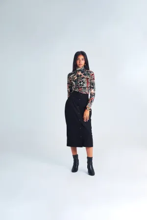 Tiered Design On-The-Go Outfit Buttoned Pencil Skirt