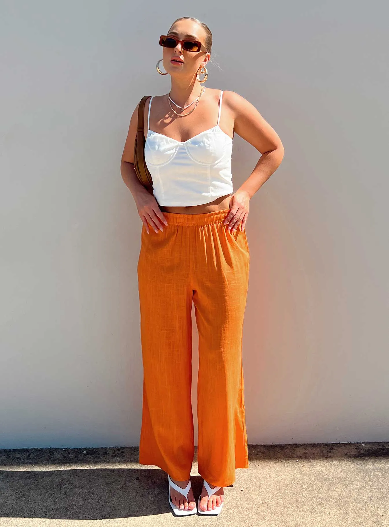 ResilientElasticBand Soft Structure Louis Linen Blend Pants Orange