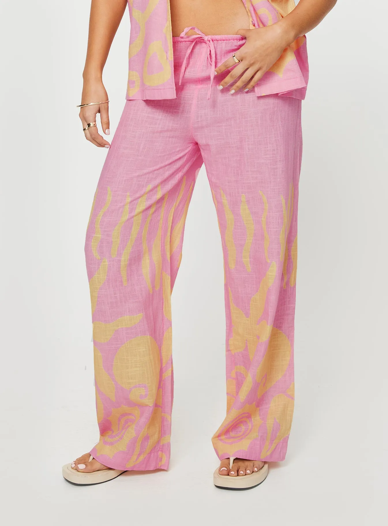 Breathable Waist Tapered Leg Design Sollene Pants Pink/yellow