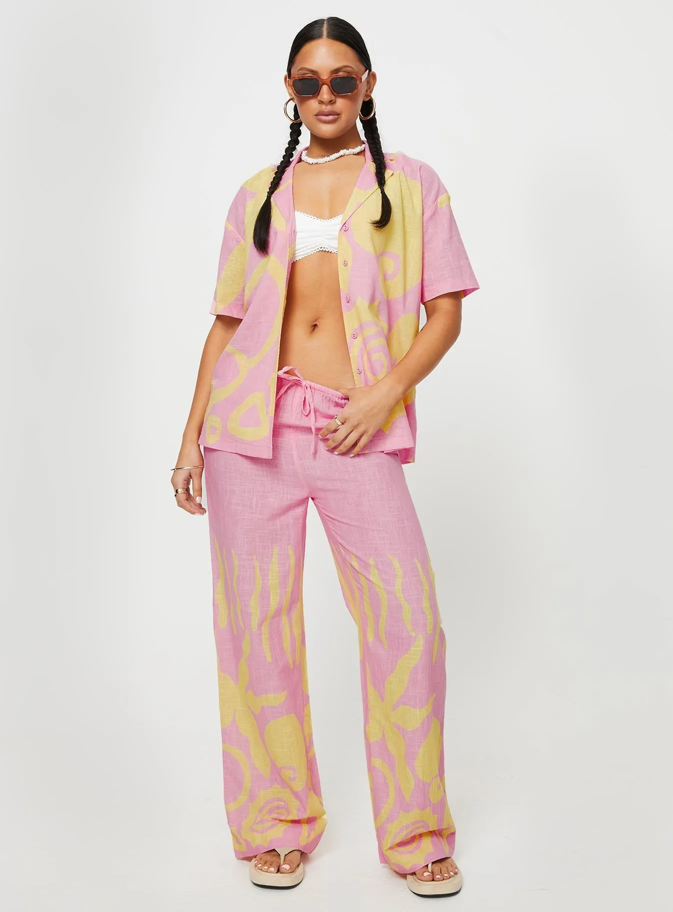 Sollene Pants Pink/yellow Long Use Flexible Fit