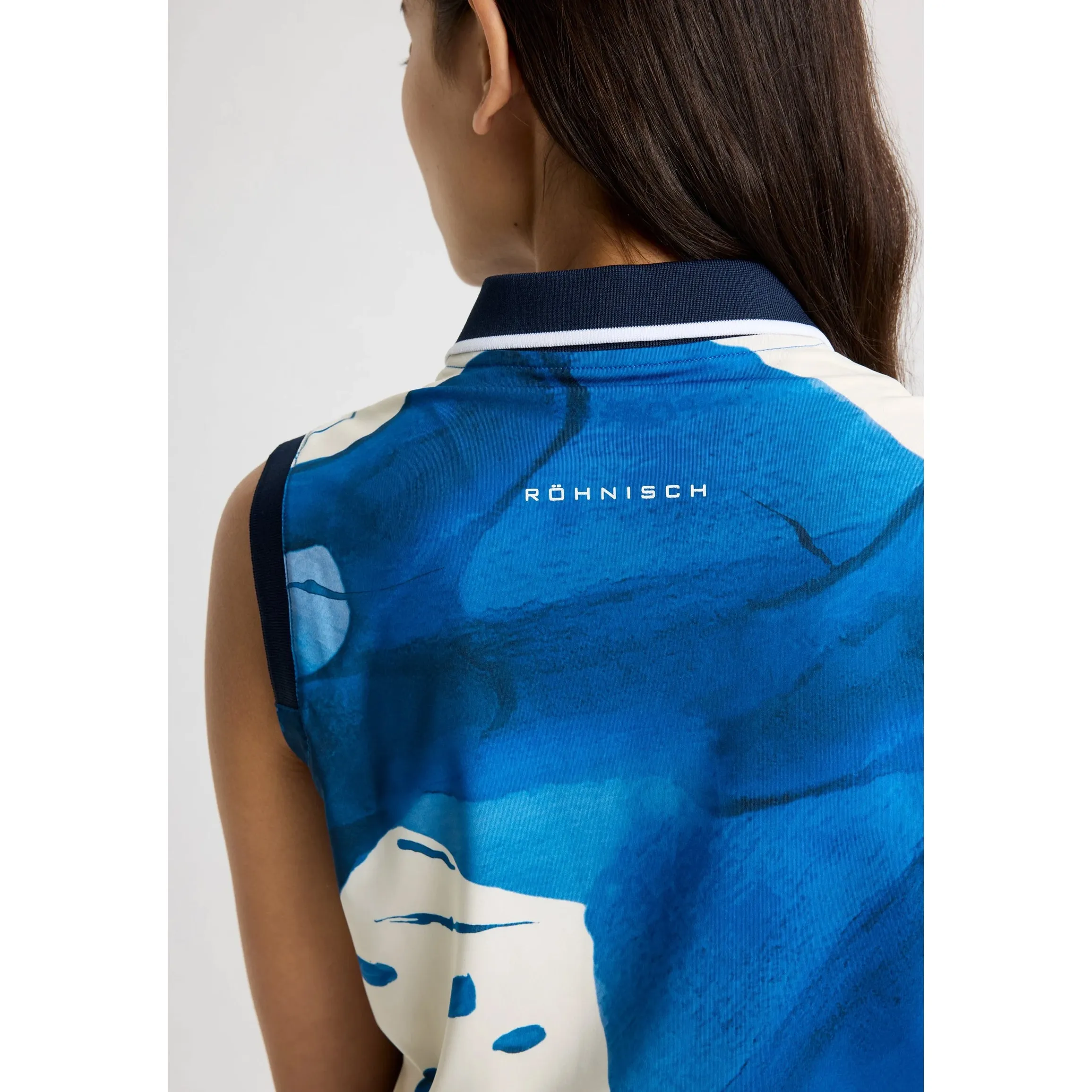 Rohnisch Women's Deni Sleeveless Golf Polo Shirt - Blue Aquarelle Walk Mood MultiPanelDesign