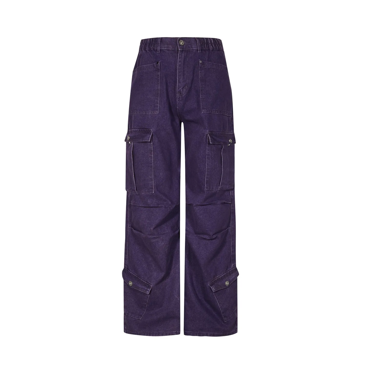 Pocket Pleated Washed Distressed Straight Jeans Flexible Fabric Blend
