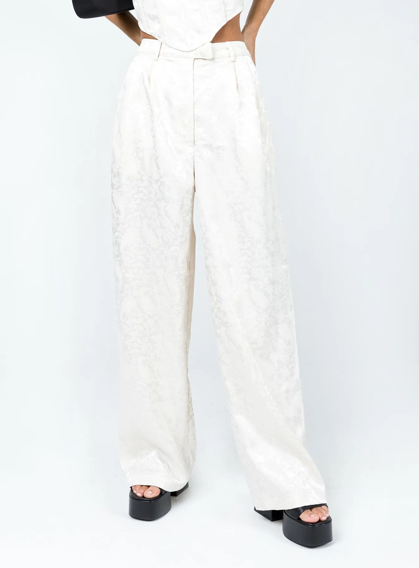 Flexible Movement Detachable belt Amalia Pants Beige Satin