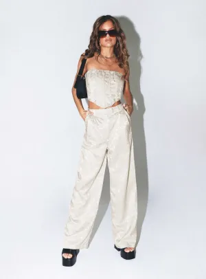 Amalia Pants Beige Satin Elastic Fit