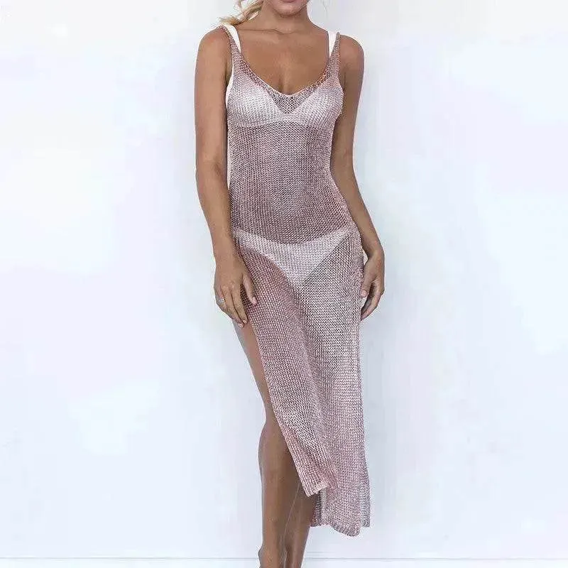 Smart and Elegant Neutral Feel Summer Beach Wear Knitting Swimwear Mesh Beach Dress